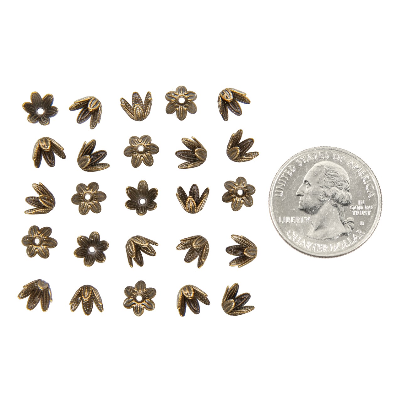 Antiqued Brass Leafy Brass Bead Caps 6mm - Set of 24 - AB-BC06